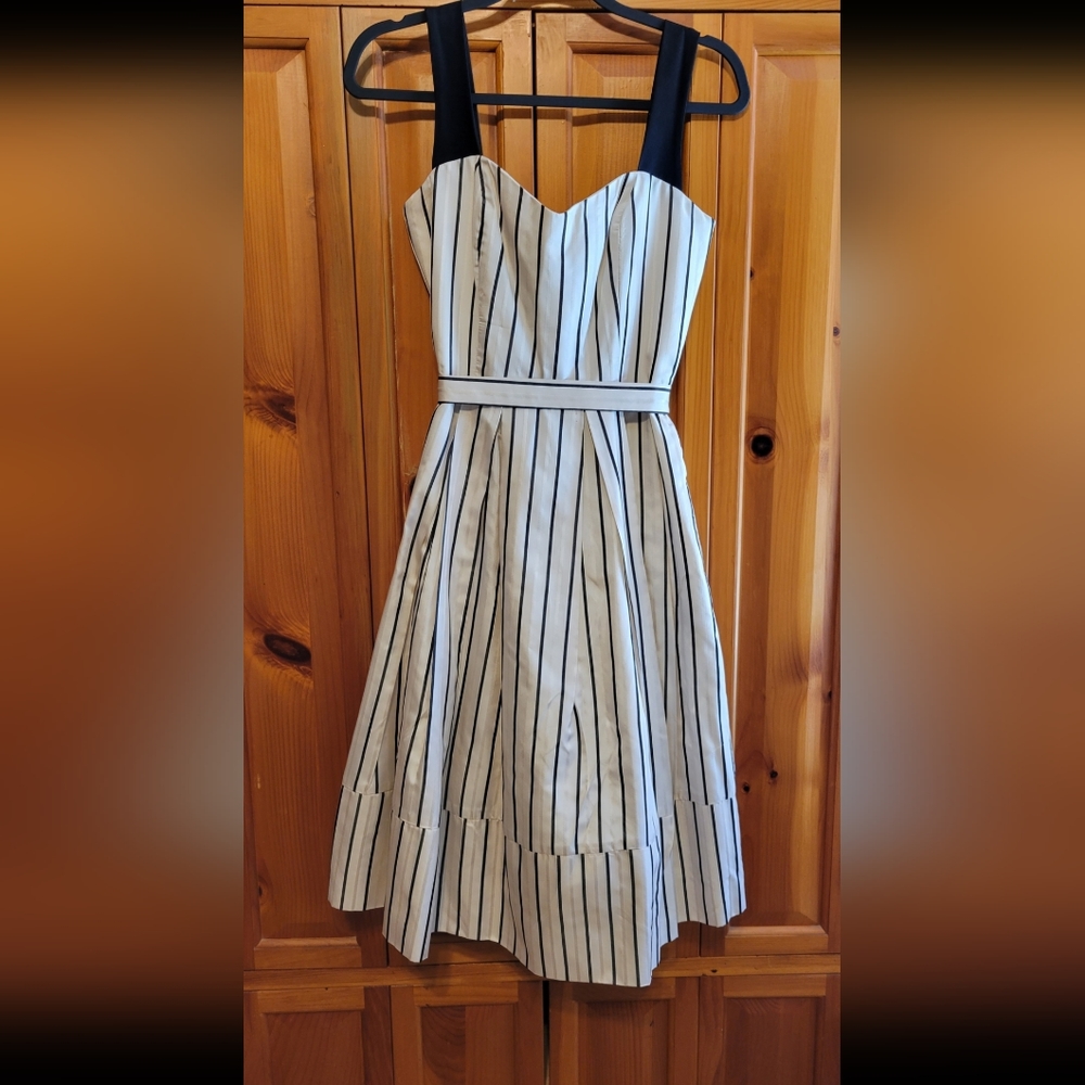 💙 Rubber Duckie Productions Retro Pinstripe Fit and Flare Cocktail Dress Medium